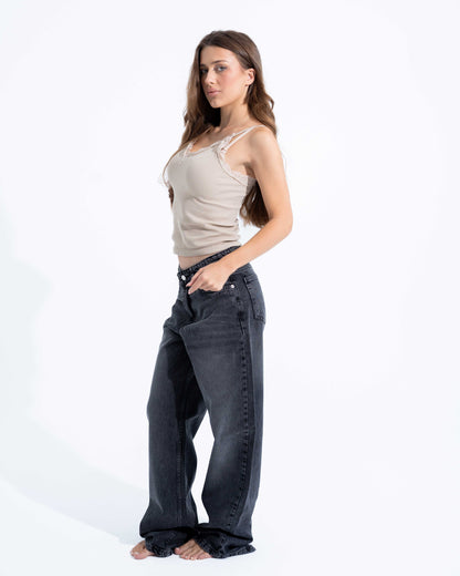 Washed Black Wide Leg Jeans
