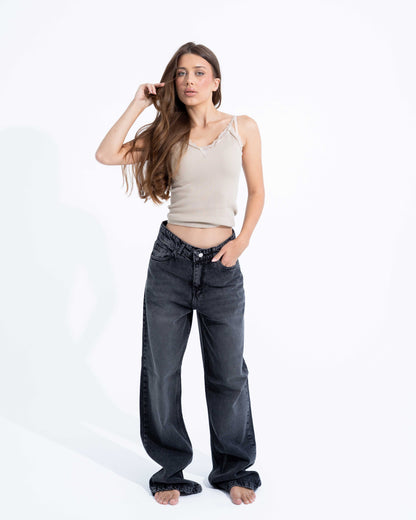 Washed Black Wide Leg Jeans