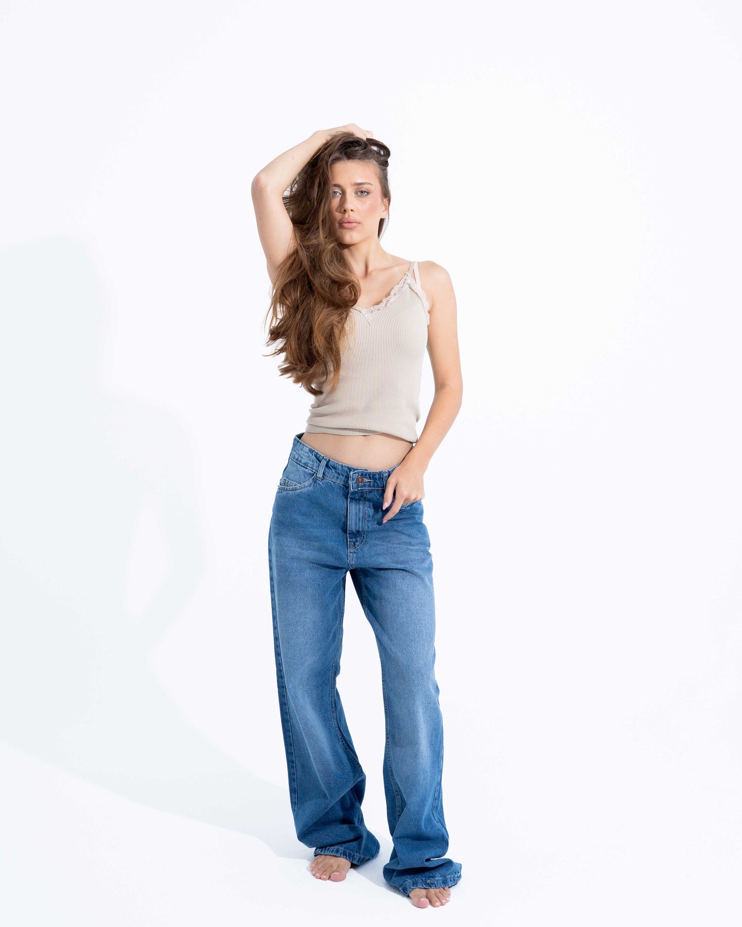 Washed Blue Wide Leg Jeans