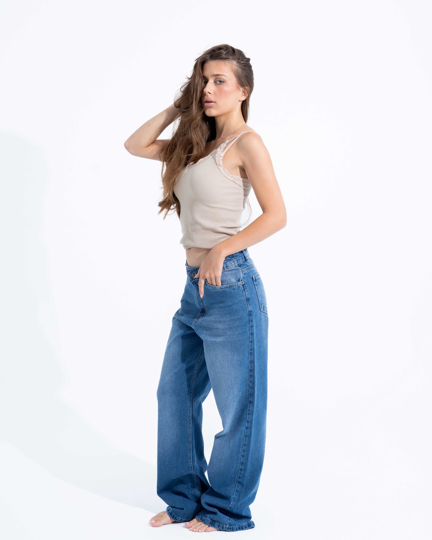 Washed Blue Wide Leg Jeans
