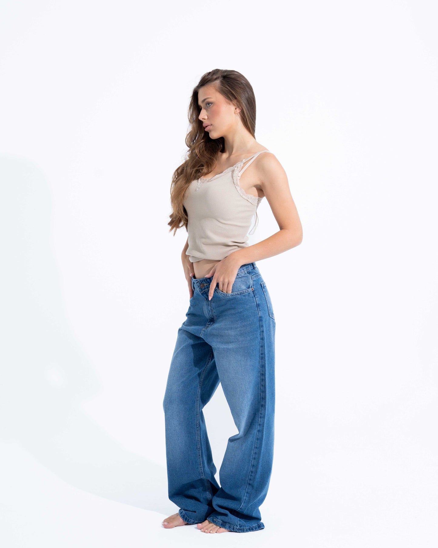 Washed Blue Wide Leg Jeans