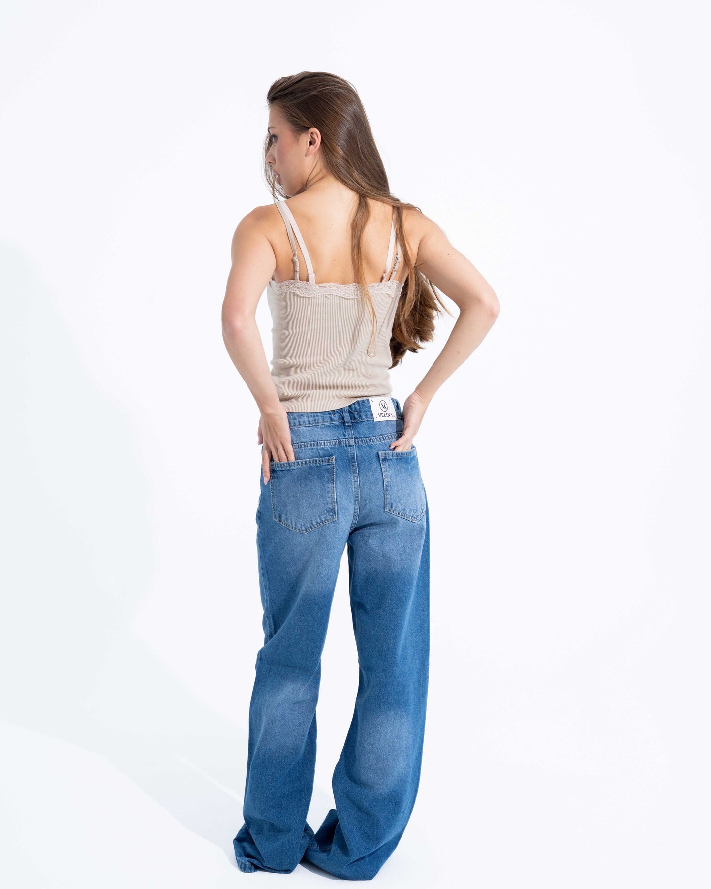 Washed Blue Wide Leg Jeans