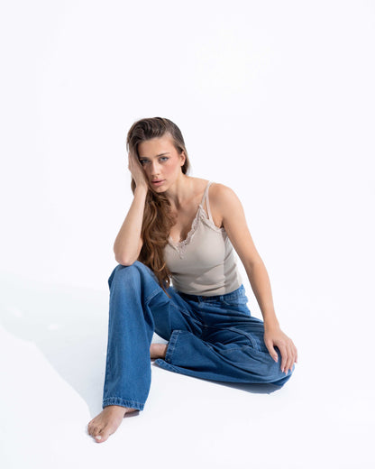 Washed Blue Wide Leg Jeans