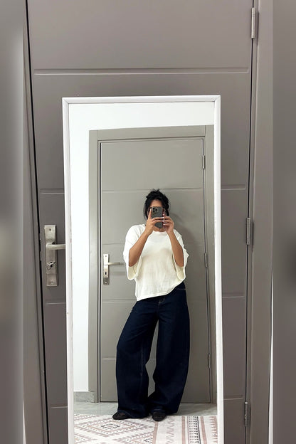 Dark Blue Wide Leg Jeans - VELINA