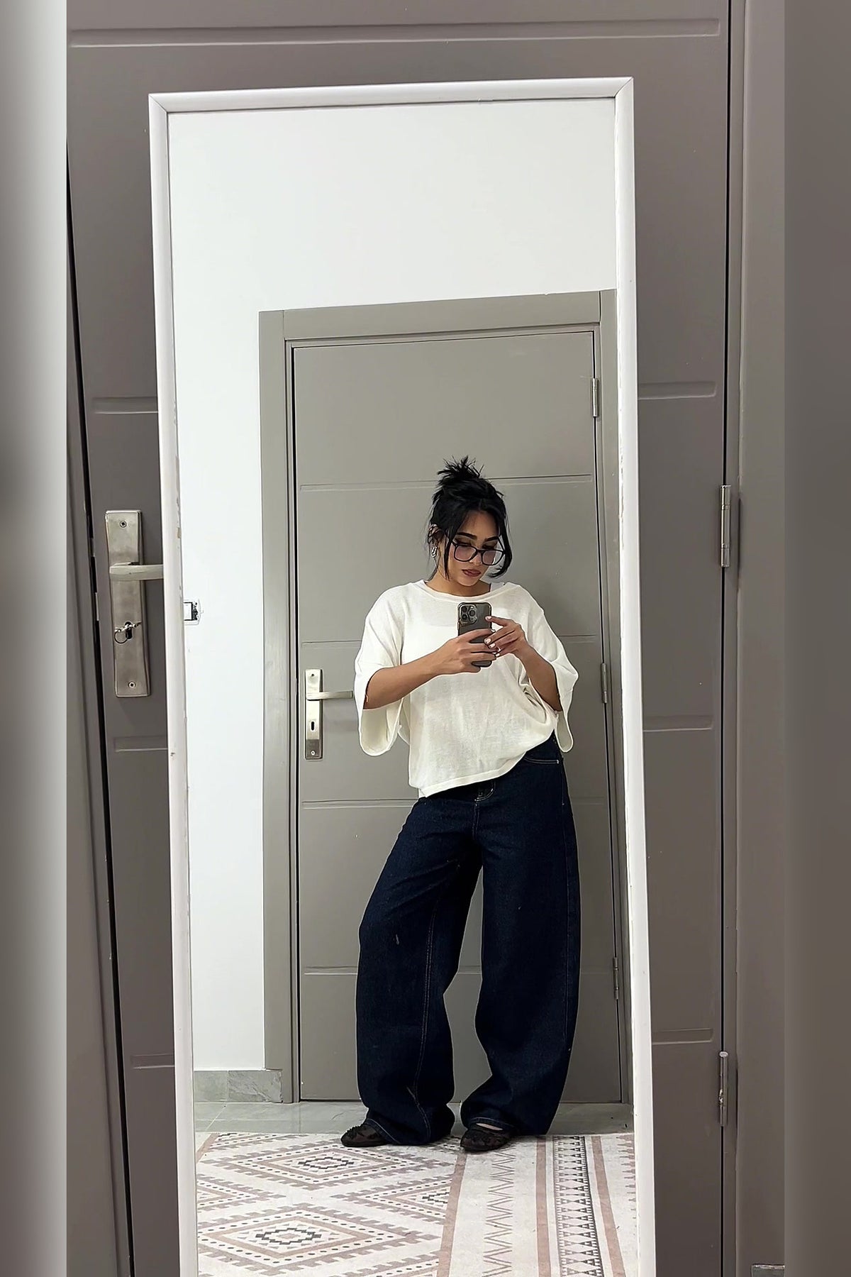 Dark Blue Wide Leg Jeans - VELINA