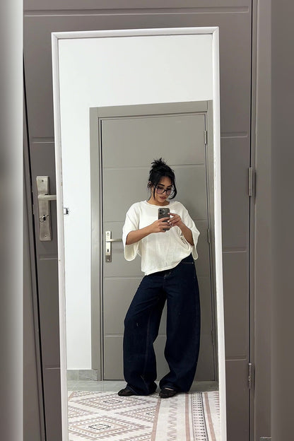 Dark Blue Wide Leg Jeans - VELINA