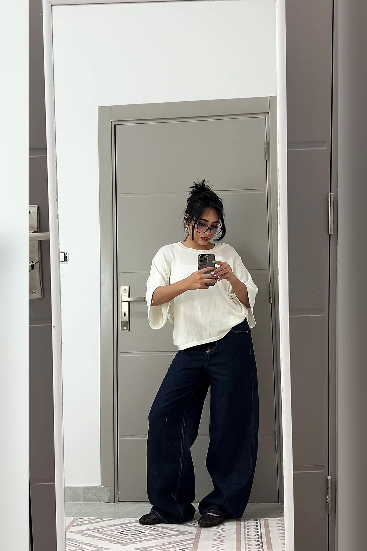 Dark Blue Wide Leg Jeans - VELINA