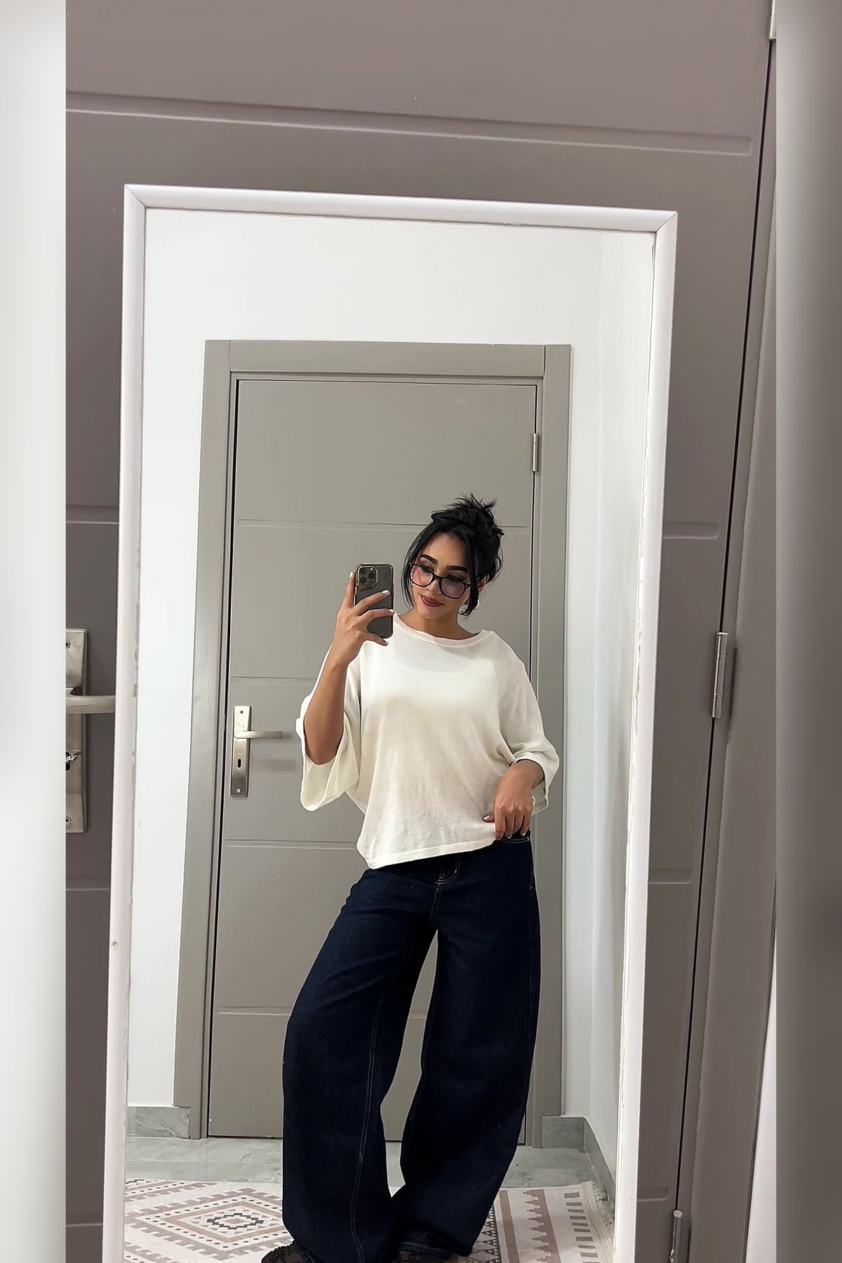 Dark Blue Wide Leg Jeans - VELINA