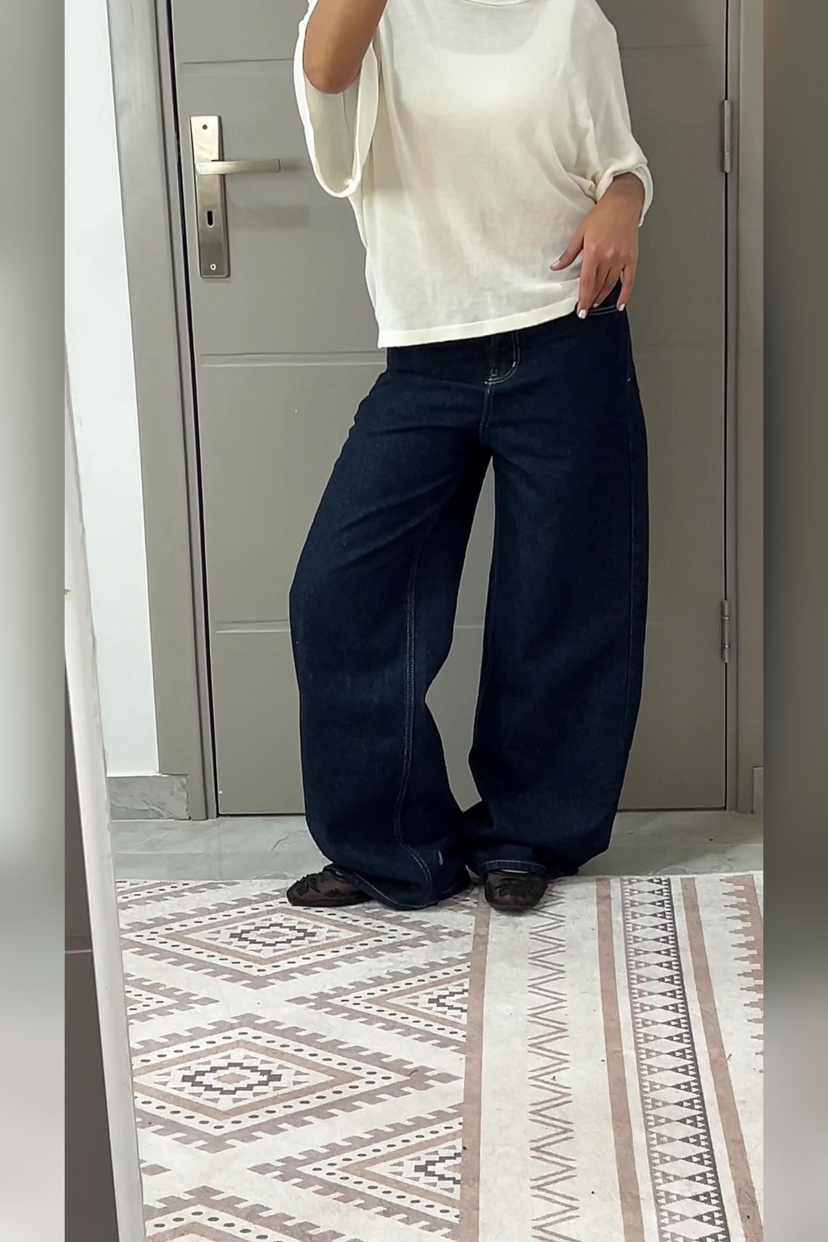 Dark Blue Wide Leg Jeans - VELINA