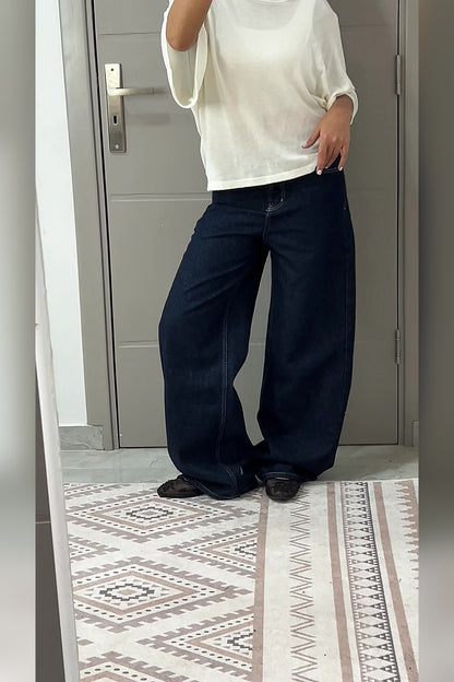 Dark Blue Wide Leg Jeans - VELINA