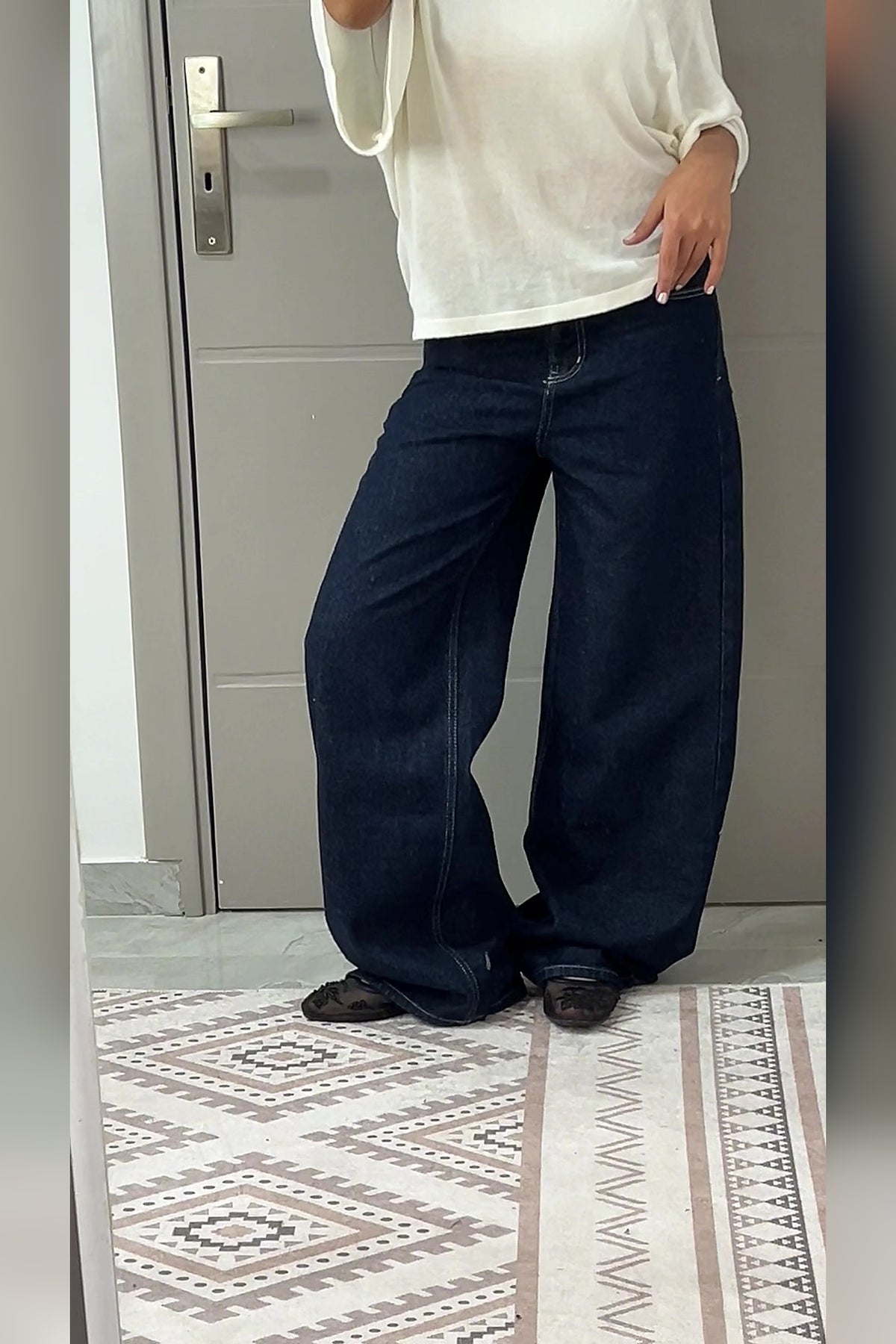 Dark Blue Wide Leg Jeans - VELINA