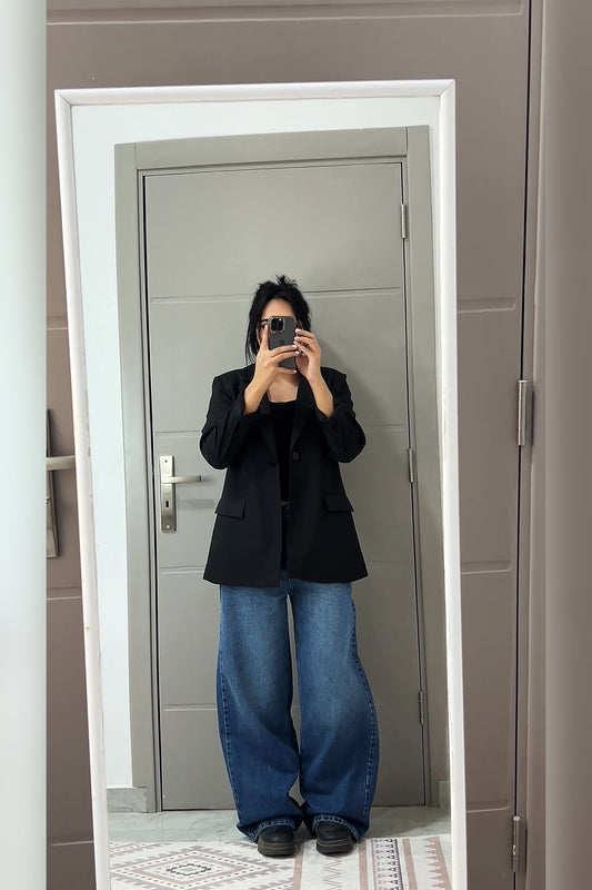 Mid Blue Wide Leg Jeans - VELINA