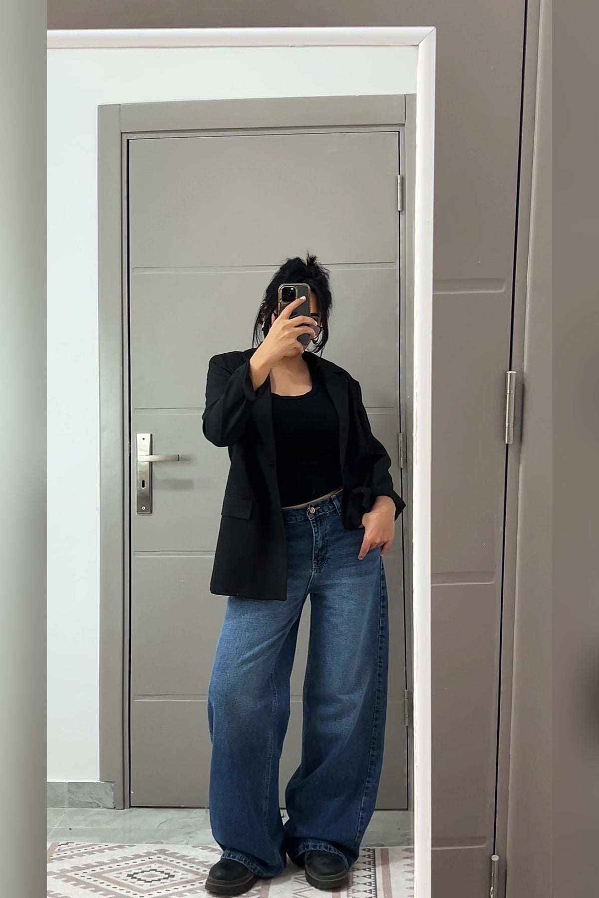 Mid Blue Wide Leg Jeans - VELINA