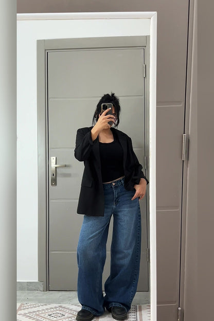 Mid Blue Wide Leg Jeans - VELINA