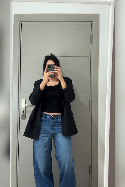 Mid Blue Wide Leg Jeans - VELINA