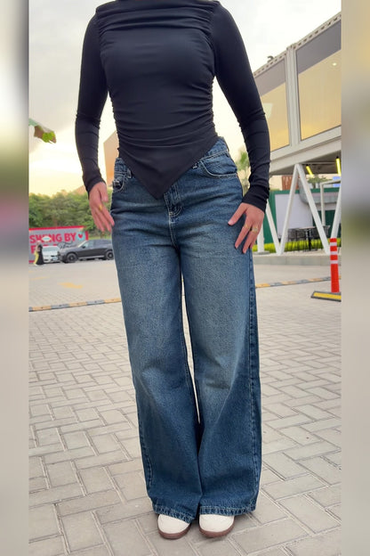 Dark Wash Wide Leg Jeans detail - VELINA